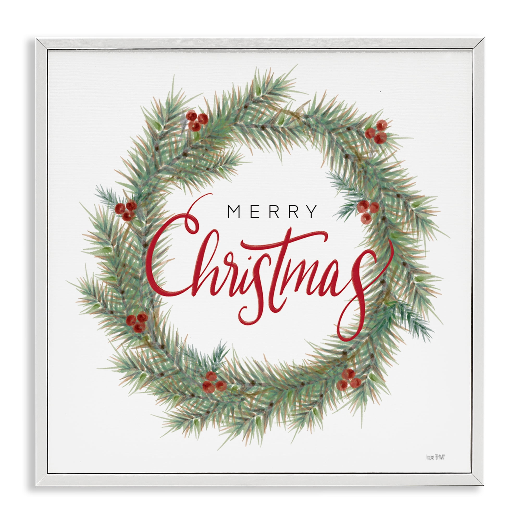 Stupell Industries Traditional Merry Wreath Holiday Painting White Framed Art Prints Wall Art, 17 x 17