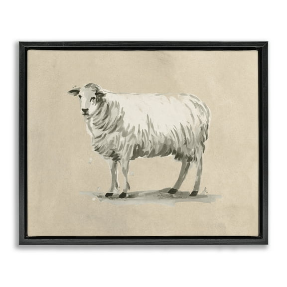 Stupell Industries Traditional Minimal Sheep Animals & Insects Painting Black Floater Framed Canvas Art Print Wall Art, 21 x 17