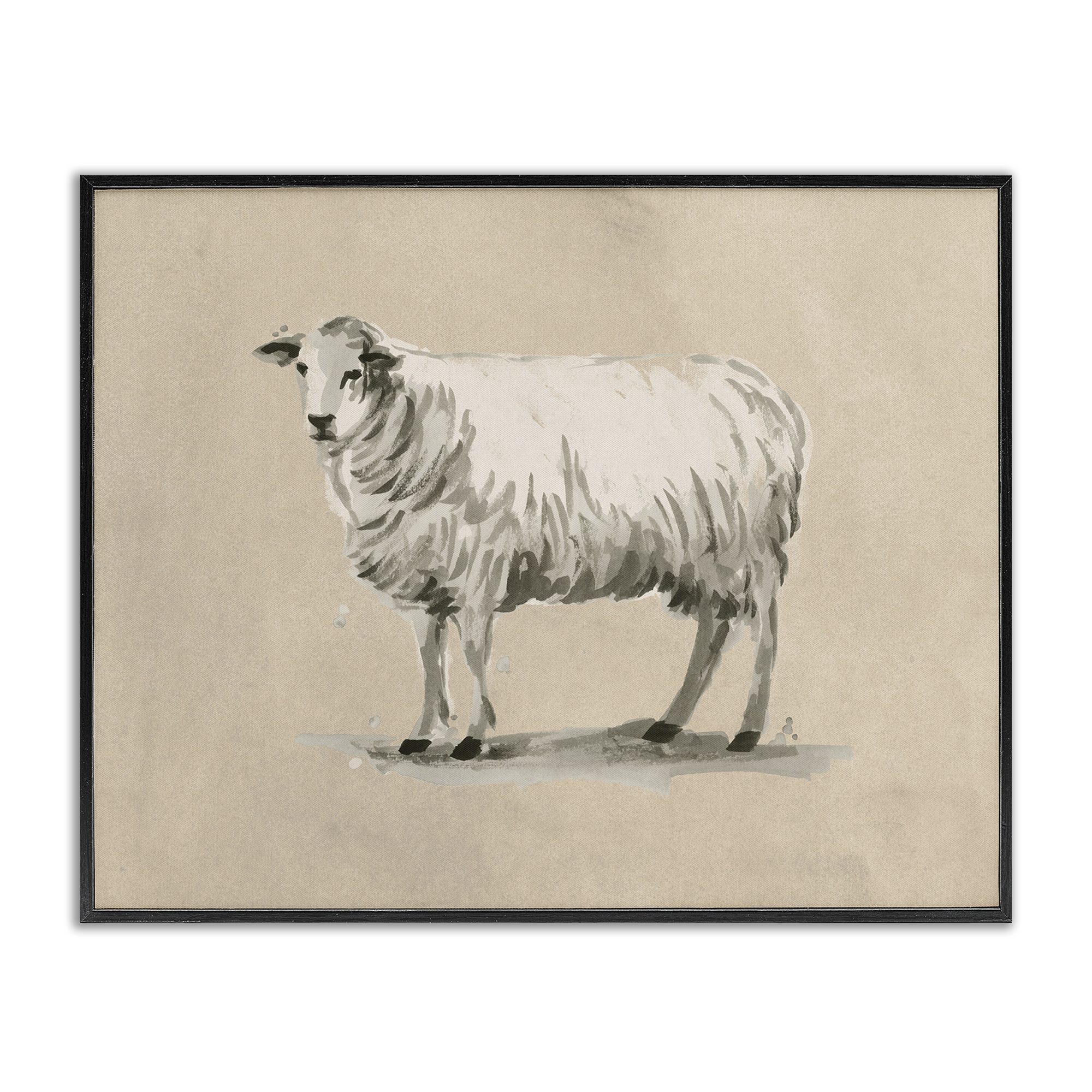 Stupell Industries Traditional Minimal Sheep Animals & Insects Painting Black Framed Art Print Wall Art, 20 x 16