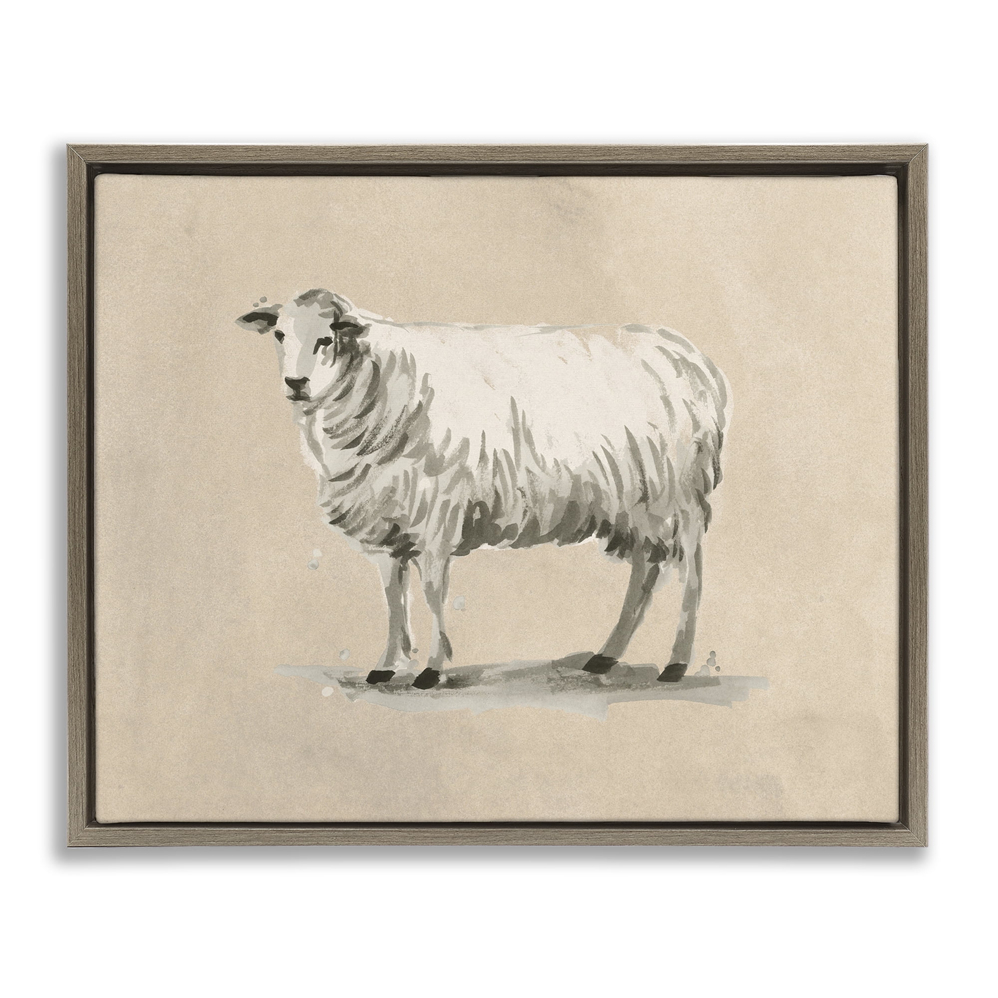 Stupell Industries Traditional Minimal Sheep Animals & Insects Painting Brown Floater Framed Canvas Art Print Wall Art, 31 x 25