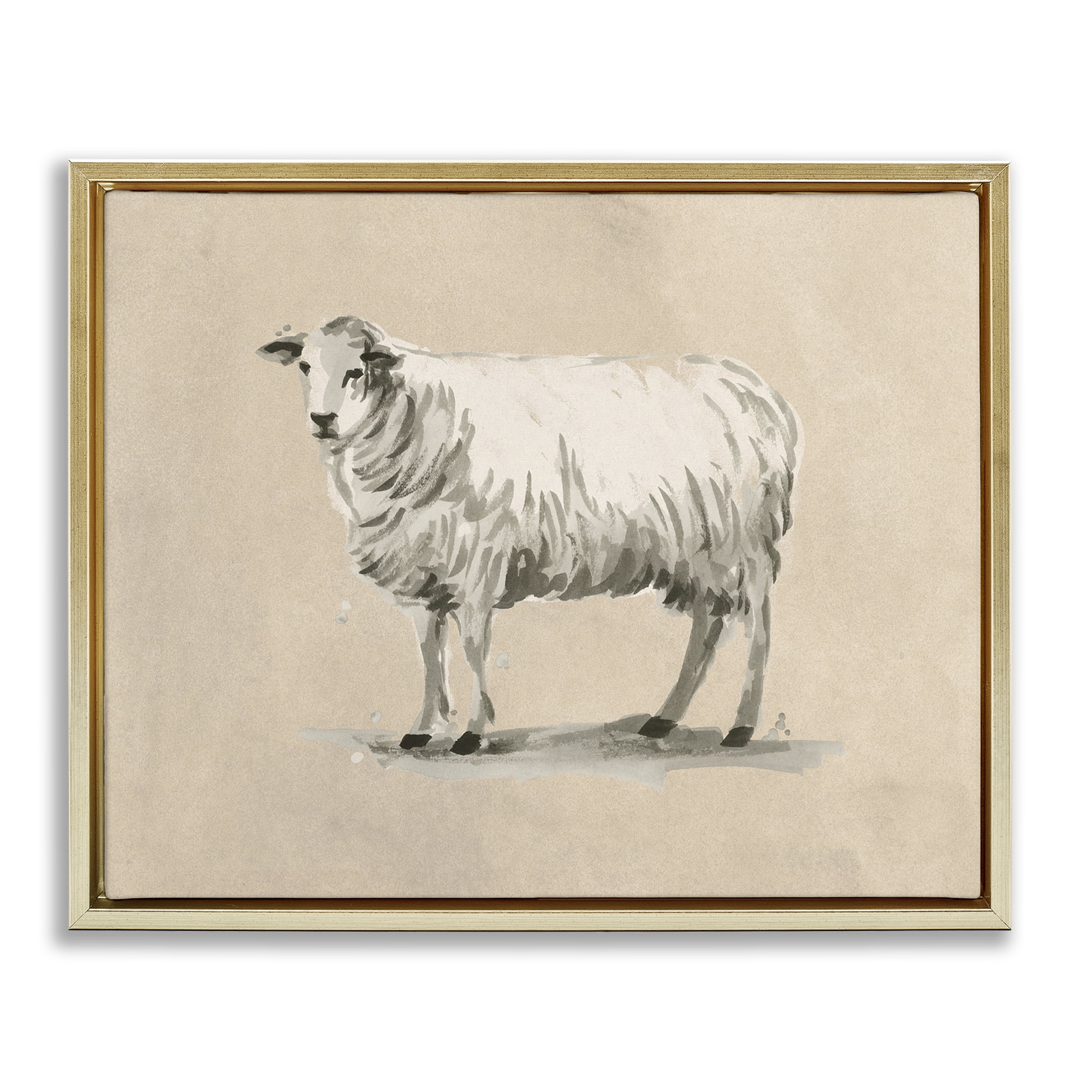 Stupell Industries Traditional Minimal Sheep Animals & Insects Painting Gold Floater Framed Canvas Art Print Wall Art, 31 x 25