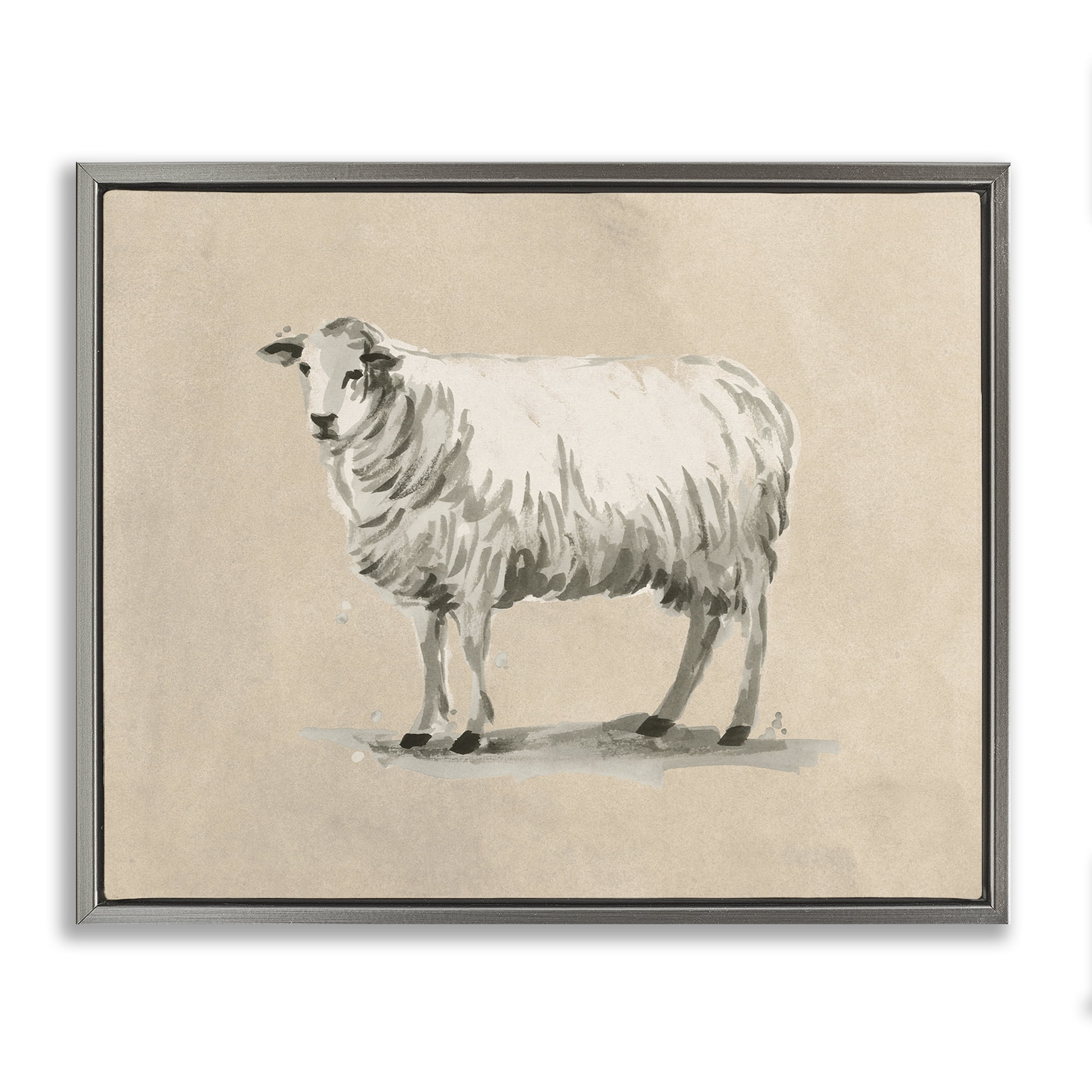 Stupell Industries Traditional Minimal Sheep Animals & Insects Painting Gray Floater Framed Canvas Art Print Wall Art, 21 x 17