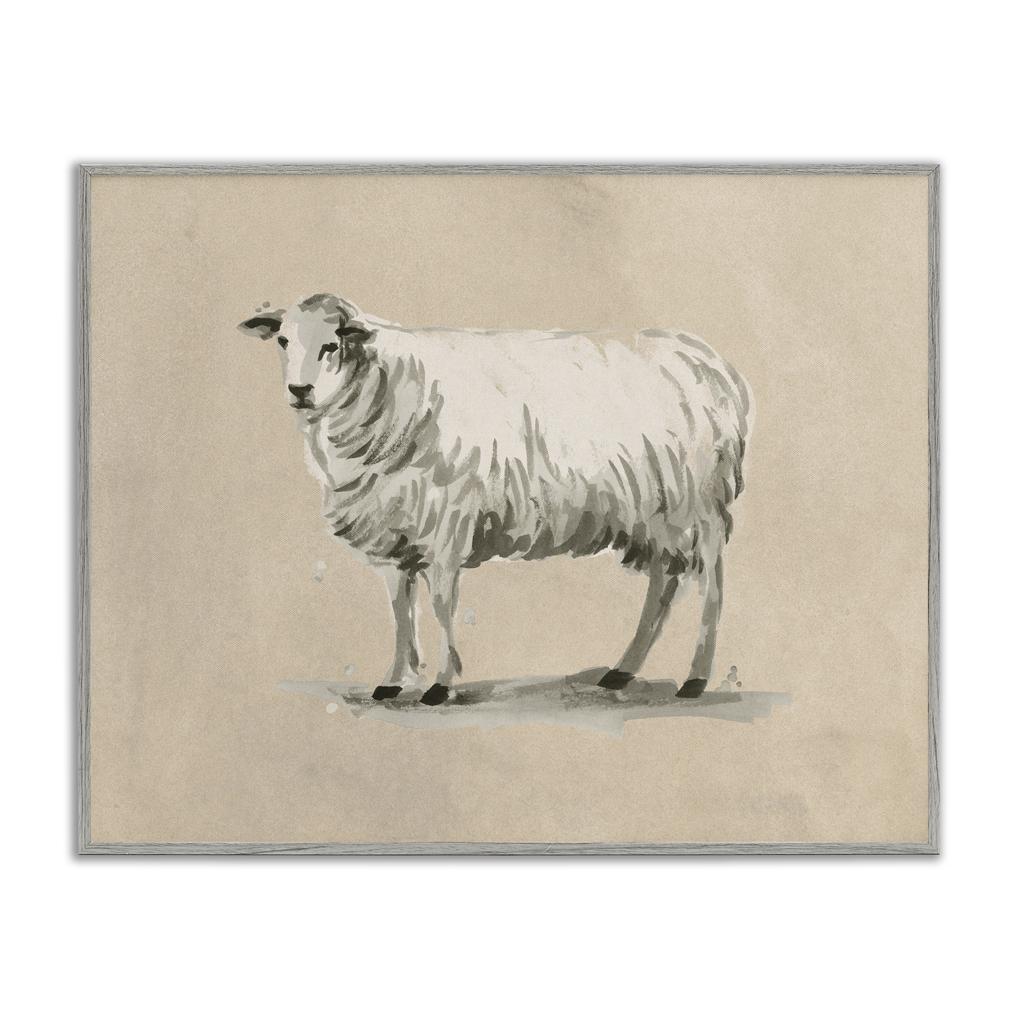 Stupell Industries Traditional Minimal Sheep Animals & Insects Painting Gray Framed Art Print Wall Art, 20 x 16