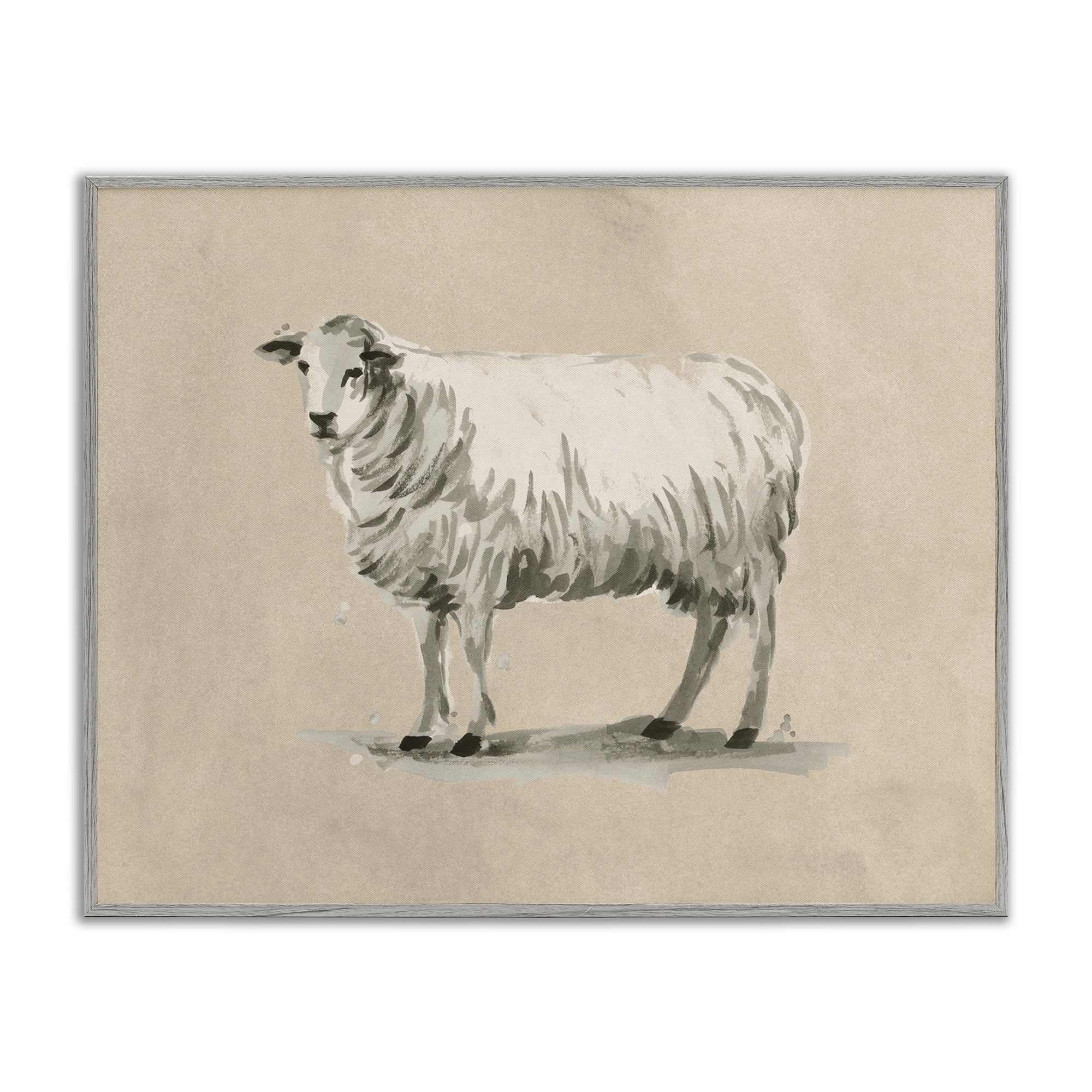 Stupell Industries Traditional Minimal Sheep Animals & Insects Painting Gray Framed Art Print Wall Art, 30 x 24