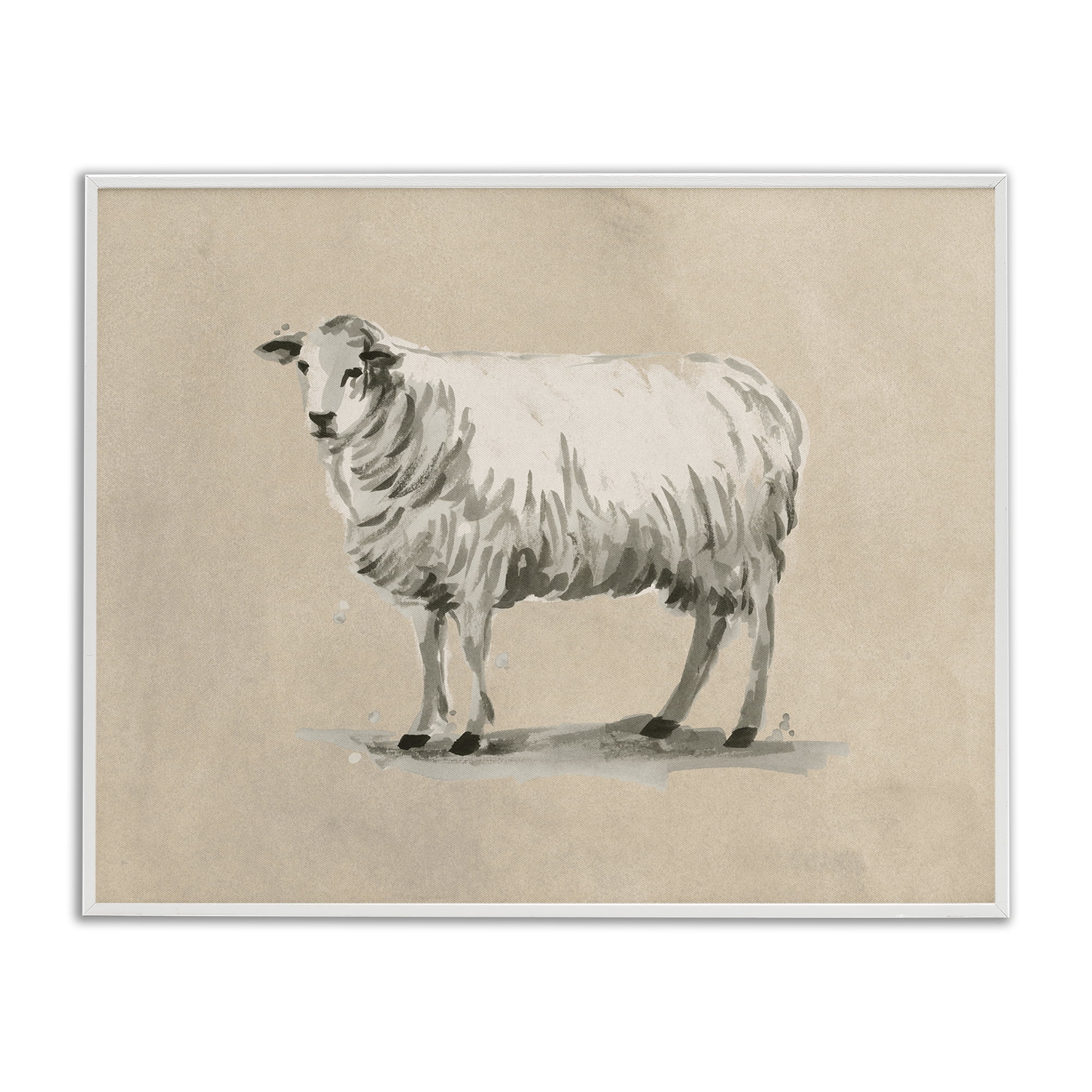 Stupell Industries Traditional Minimal Sheep Animals & Insects Painting White Framed Art Print Wall Art, 14 x 11