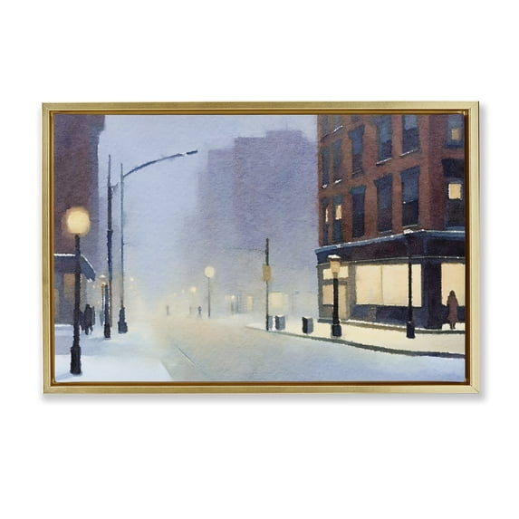 Stupell Industries Traditional Misty Winter City Street Gold Floating Frame Canvas Art, 25 x 17, by Noah Bay