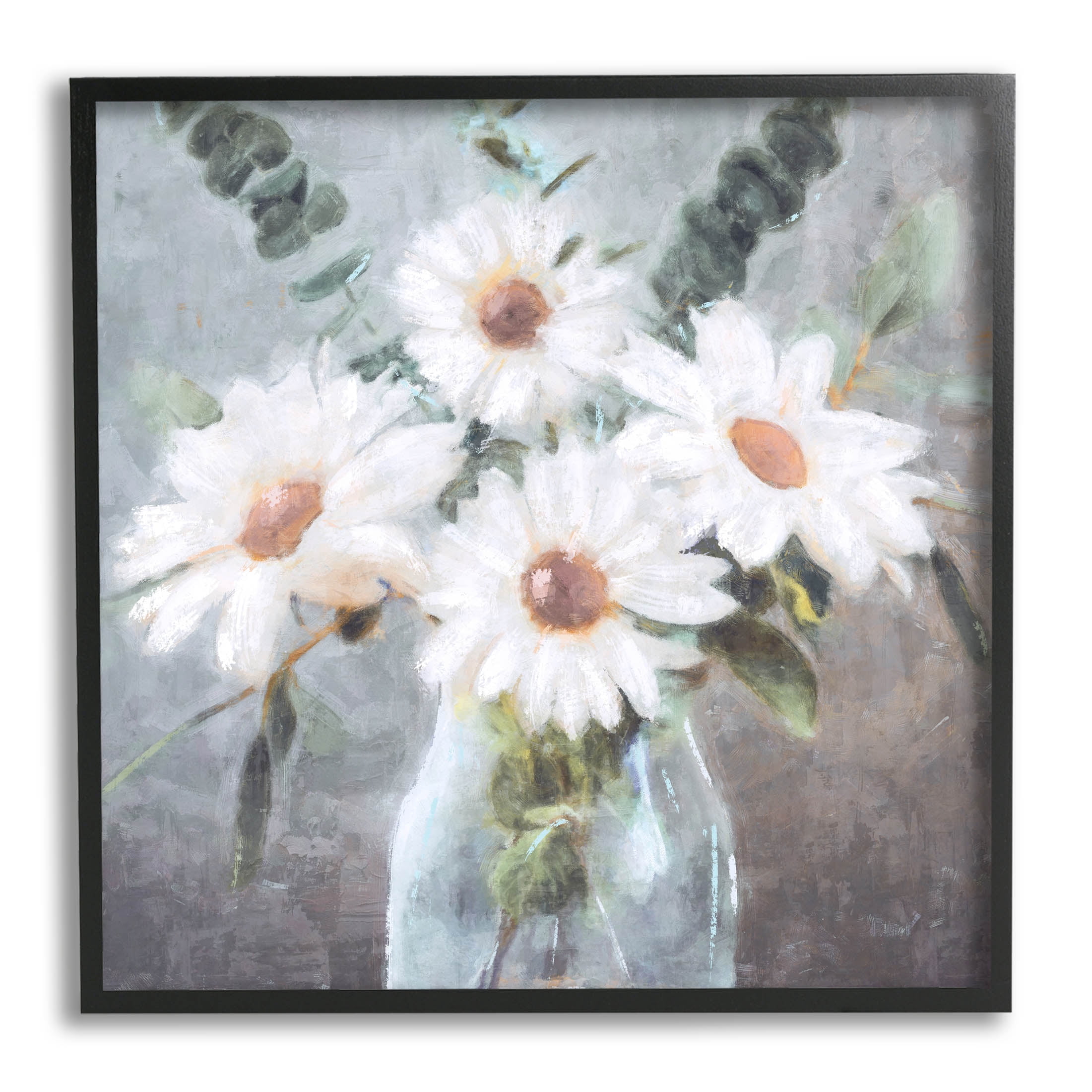 Stupell Industries Traditional Mixed Daisies Arrangement Painting Black Framed Art Print Wall Art, Design by Nina Blue