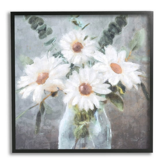 Stupell Industries Traditional Mixed Daisies Arrangement Painting Black Framed Art Print Wall Art, Design by Nina Blue