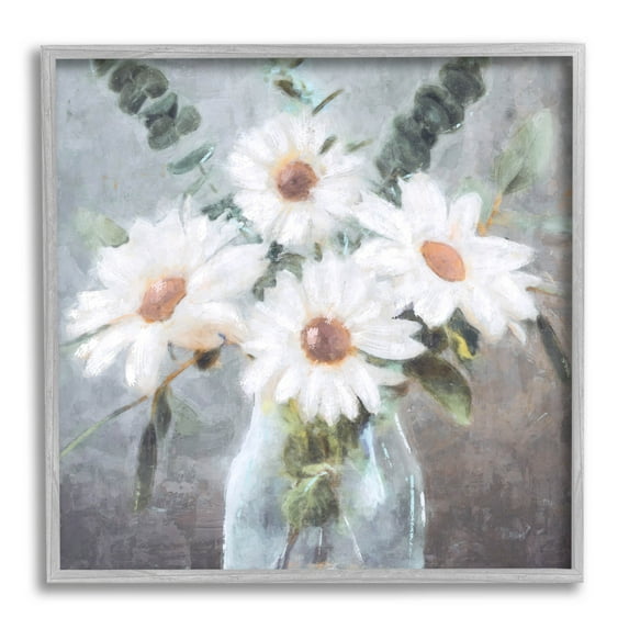 Stupell Industries Traditional Mixed Daisies Arrangement Painting Gray Framed Art Print Wall Art, Design by Nina Blue