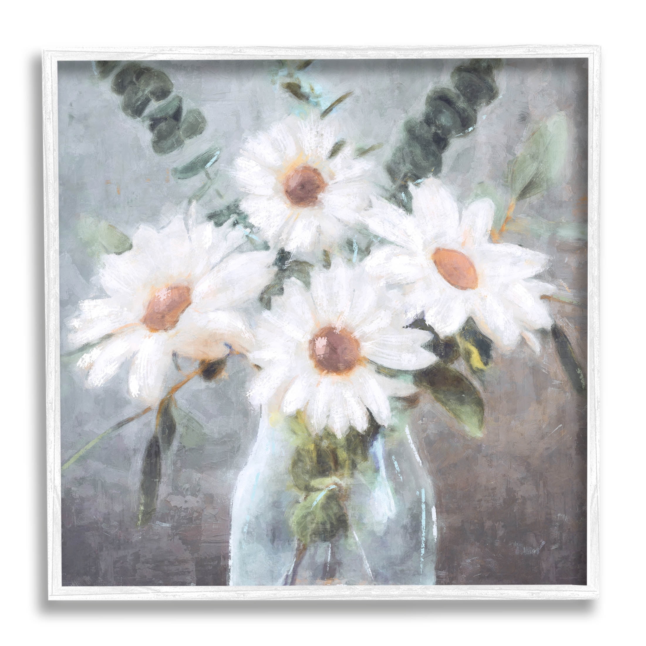 Stupell Industries Traditional Mixed Daisies Arrangement Painting White Framed Art Print Wall Art, Design by Nina Blue