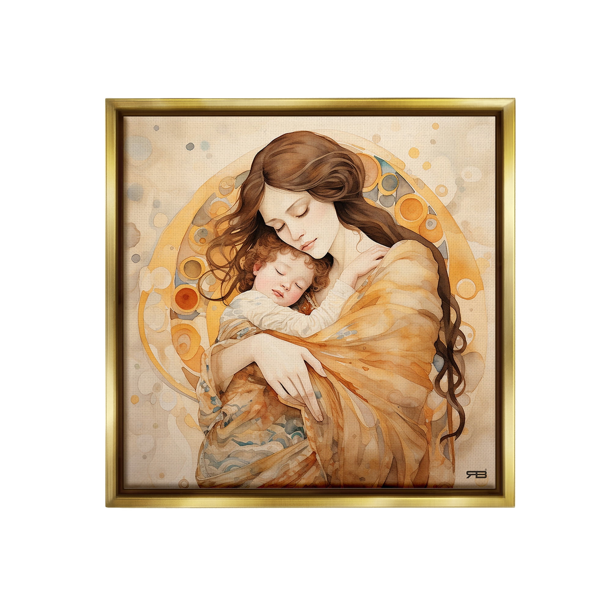Stupell Industries Traditional Mother & Child Abstract Painting Gold Floater Framed Canvas Art Print Wall Art, 25 x 25