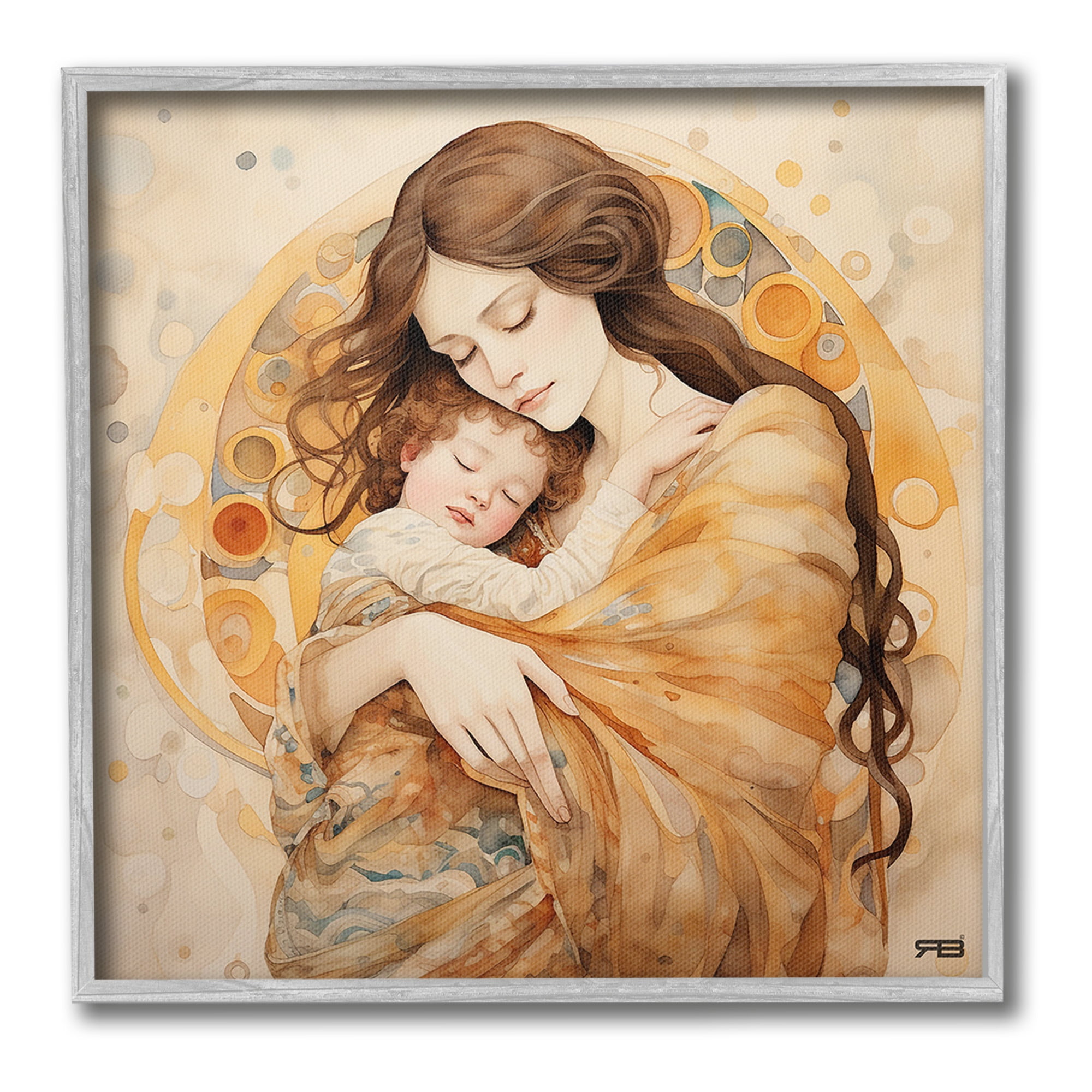 Stupell Industries Traditional Mother & Child Abstract Painting Gray Framed Art Print Wall Art, 17 x 17