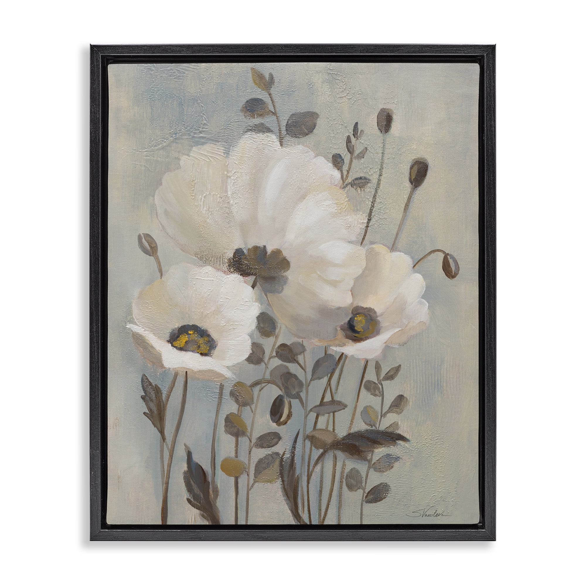 Stupell Industries Traditional Neutral Poppies Botanical & Floral Painting Black Floater Framed Art Print Wall Art, 17 x 21