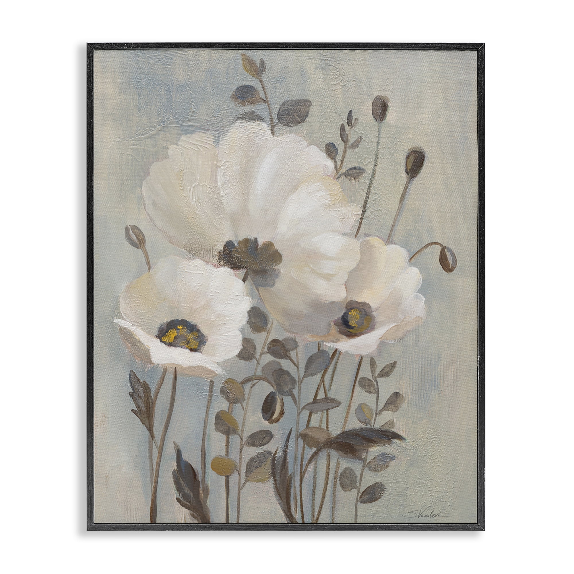 Stupell Industries Traditional Neutral Poppies Botanical & Floral Painting Black Framed Art Print Wall Art, 11 x 14
