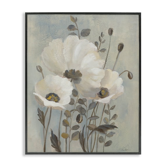 Stupell Industries Traditional Neutral Poppies Botanical & Floral Painting Black Framed Art Print Wall Art, 24 x 30