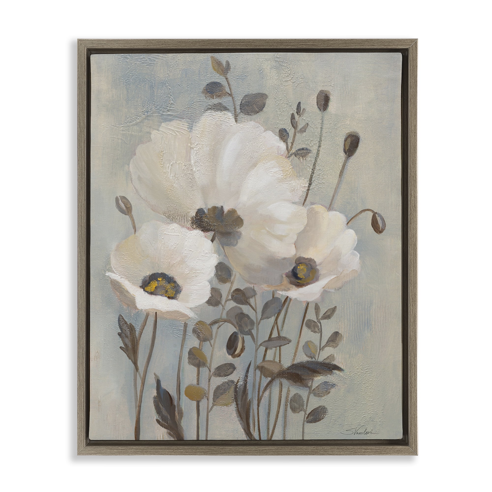 Stupell Industries Traditional Neutral Poppies Botanical & Floral Painting Brown Floater Framed Art Print Wall Art, 17 x 21