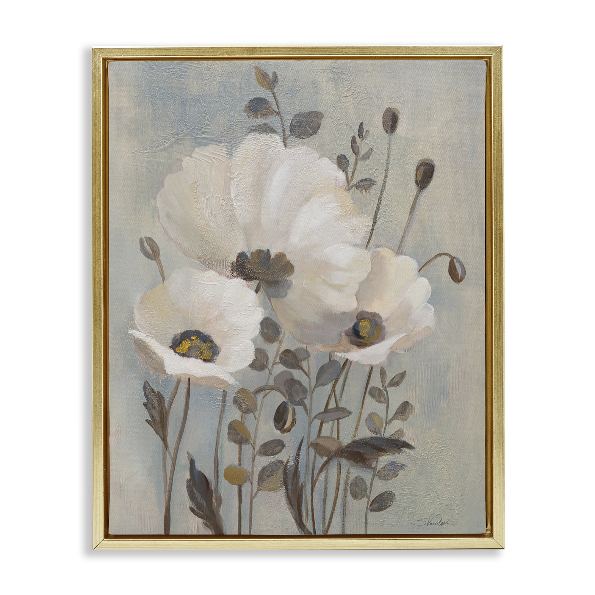 Stupell Industries Traditional Neutral Poppies Botanical & Floral Painting Gold Floater Framed Art Print Wall Art, 25 x 31