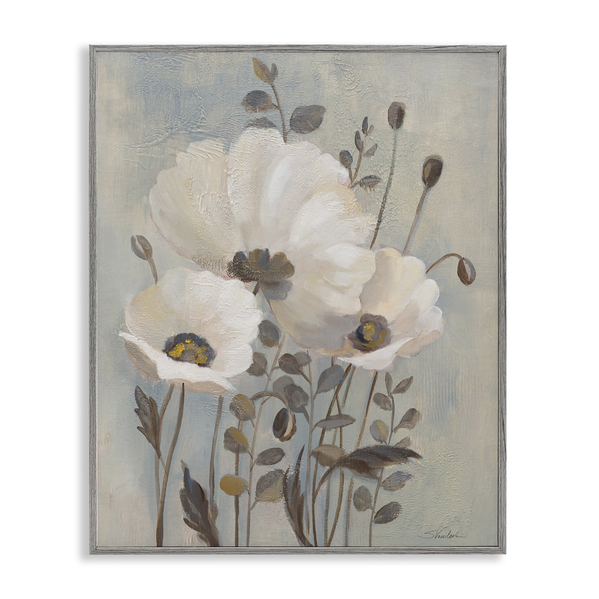 Stupell Industries Traditional Neutral Poppies Botanical & Floral Painting Gray Framed Art Print Wall Art, 11 x 14