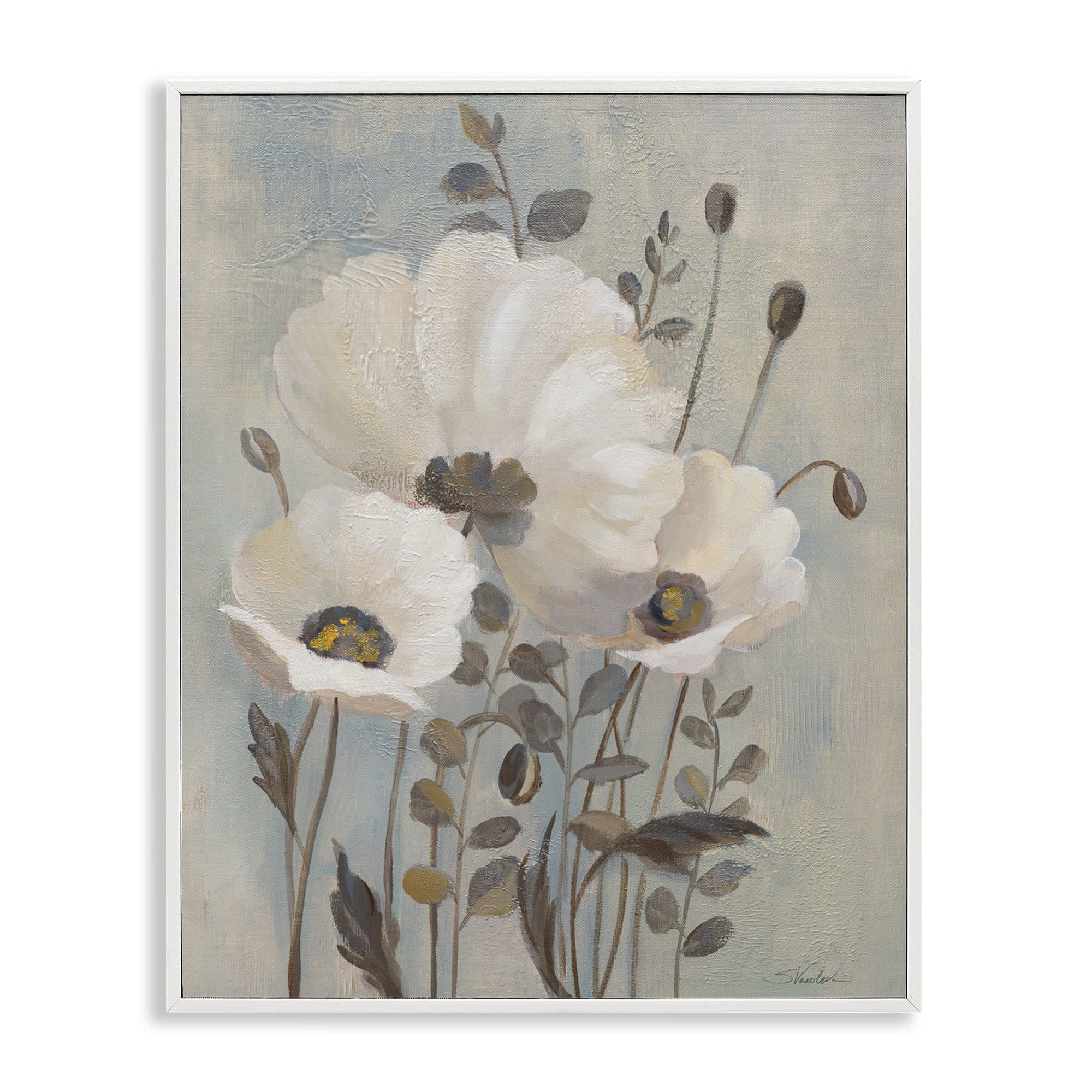 Stupell Industries Traditional Neutral Poppies Botanical & Floral Painting White Framed Art Print Wall Art, 16 x 20
