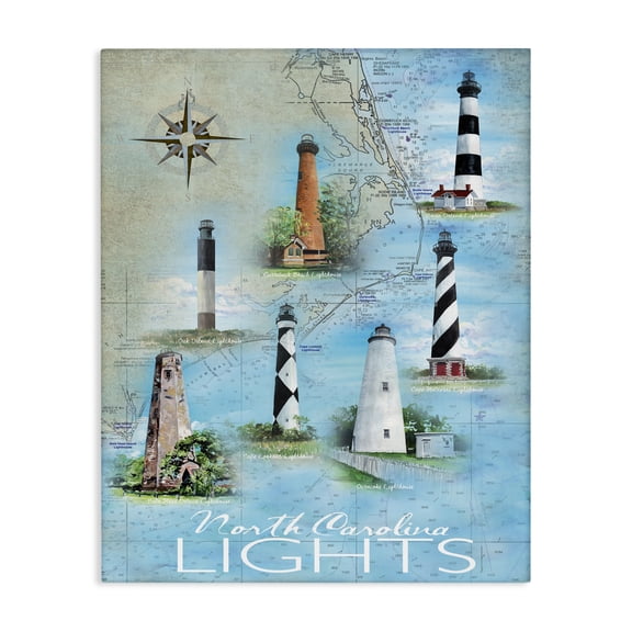 Stupell Industries Traditional North Carolina Lighthouses Map Canvas Art, 24 x 30, by Erica Christopher