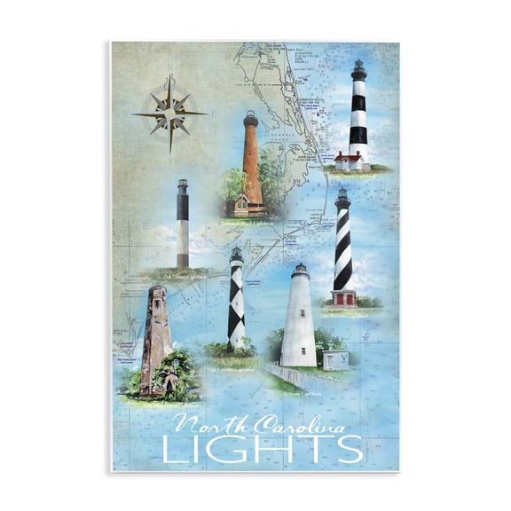 Stupell Industries Traditional North Carolina Lighthouses Map Wall Plaque Art, 10 x 15, by Erica Christopher