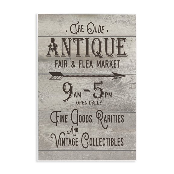 Stupell Industries Traditional Old Antique Flea Market Sign Wall Plaque Art, 10 x 15, by Lettered and Lined