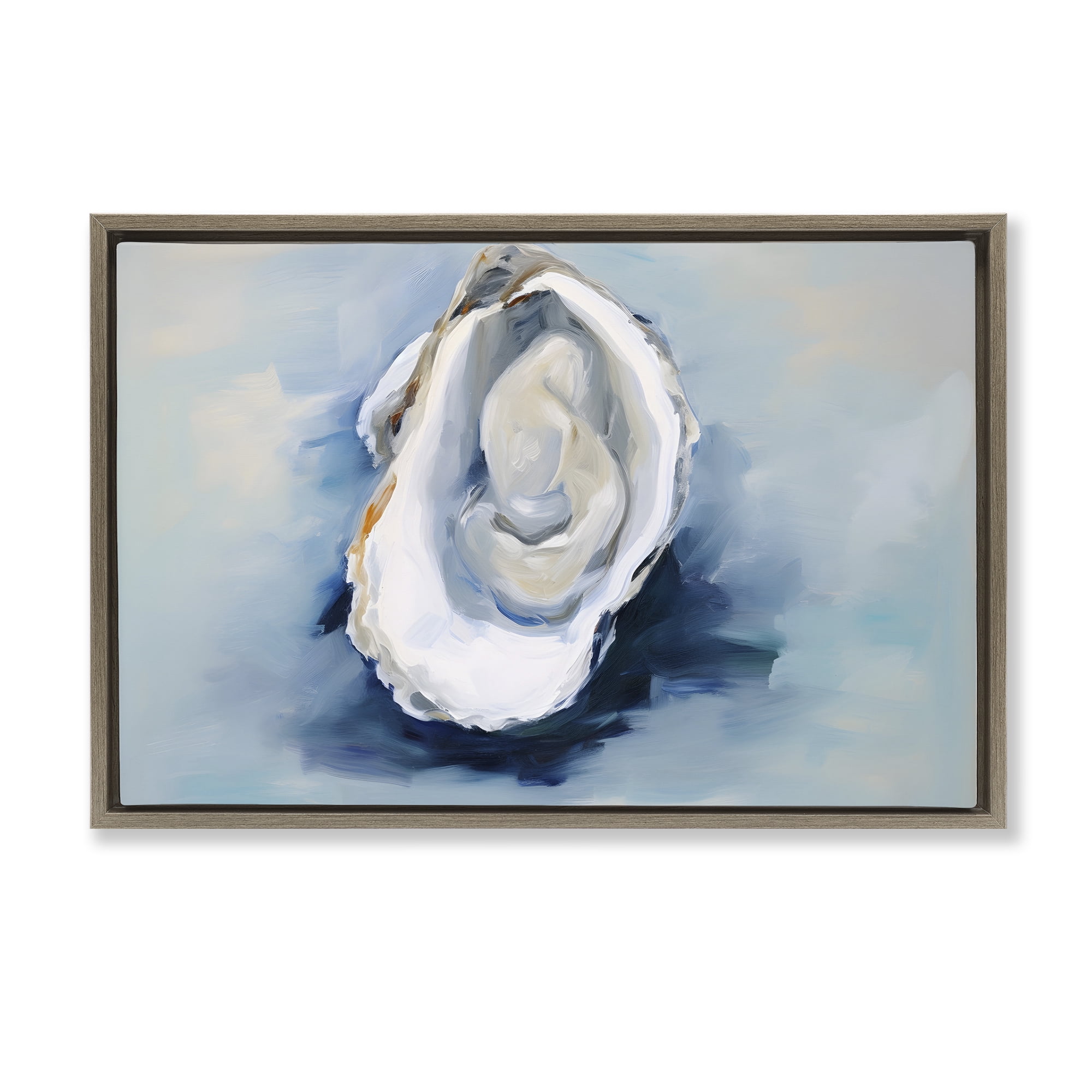 Stupell Industries Traditional Oyster View Nautical & Beach Painting Brown Floater Framed Canvas Art Print Wall Art, 25 x 17