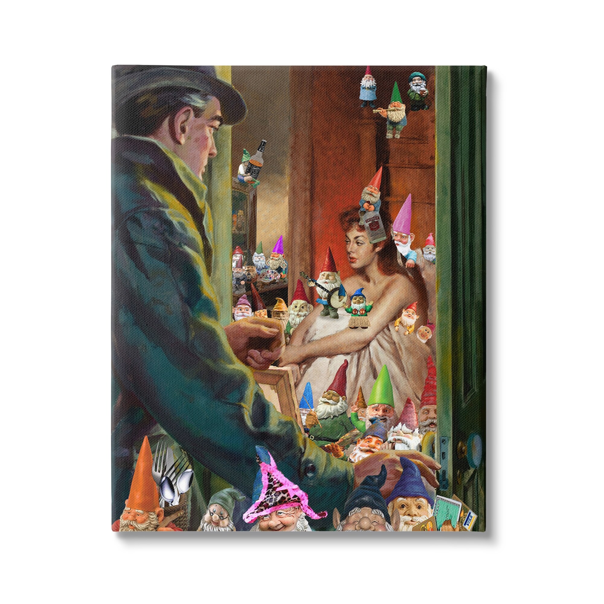 Stupell Industries Traditional Painting People Humorous Vivid Garden Gnomes Canvas Wall Art, 36 x 48, Design by Barry Kite