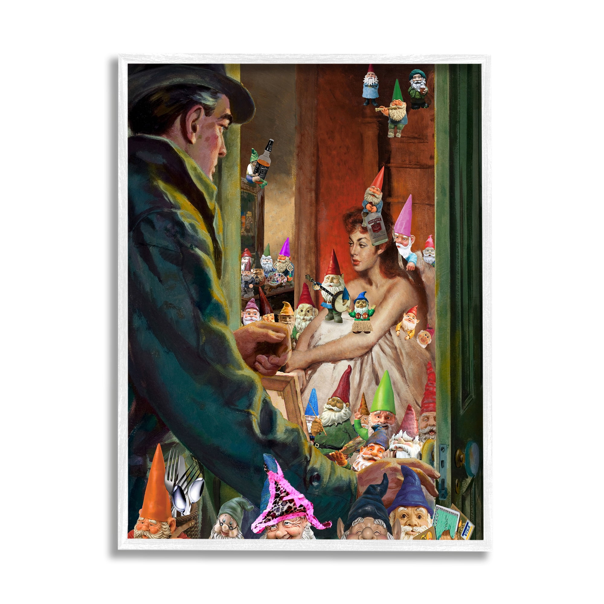 Stupell Industries Traditional Painting People Humorous Vivid Garden Gnomes Framed Wall Art, 11 x 14, Design by Barry Kite