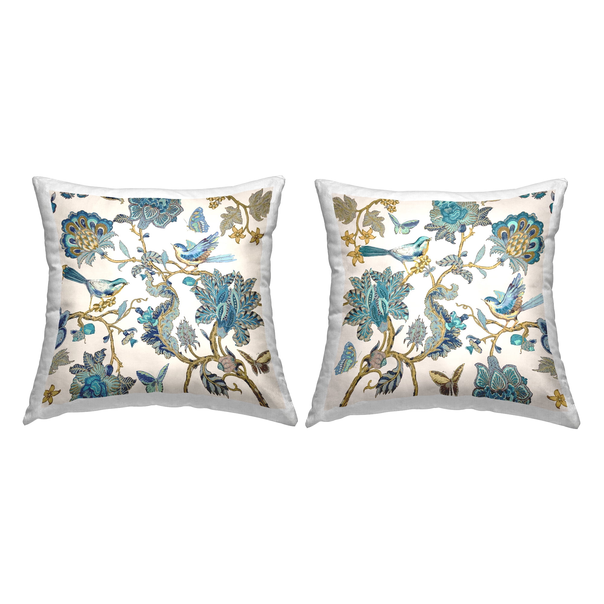 Stupell Industries Traditional Paisley Flowers Birds Printed Throw Pillow Design by Reneé Campbell (Set of 2)