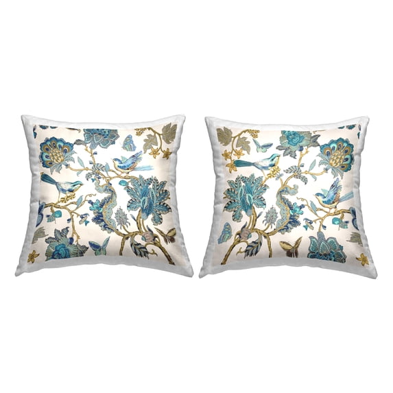 Stupell Industries Traditional Paisley Flowers Birds Printed Throw Pillow Design by Reneé Campbell (Set of 2)