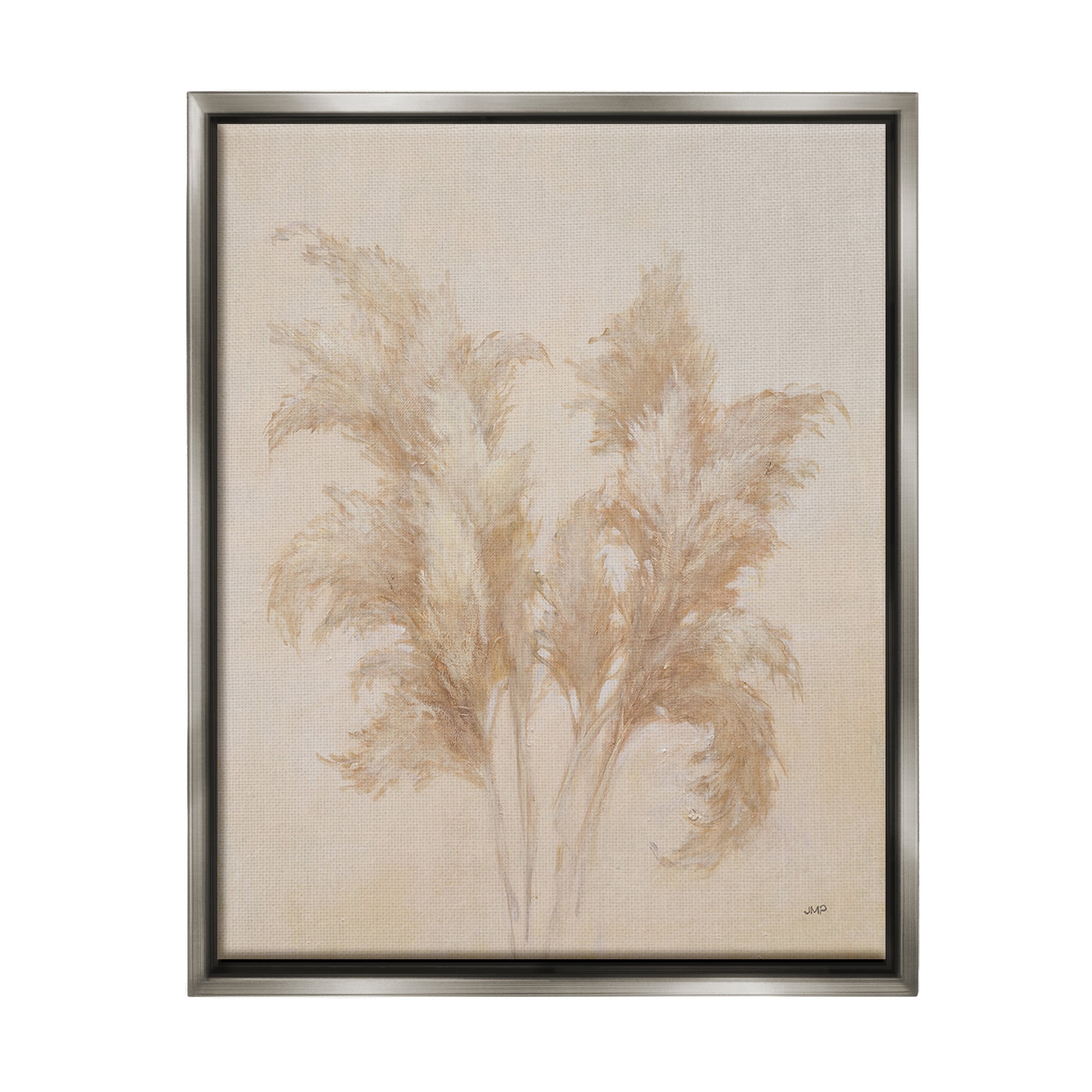 Stupell Industries Traditional Pampas Grass Botanical & Floral Painting Gray Floater Framed Canvas Art Print Wall Art, 25 x 31