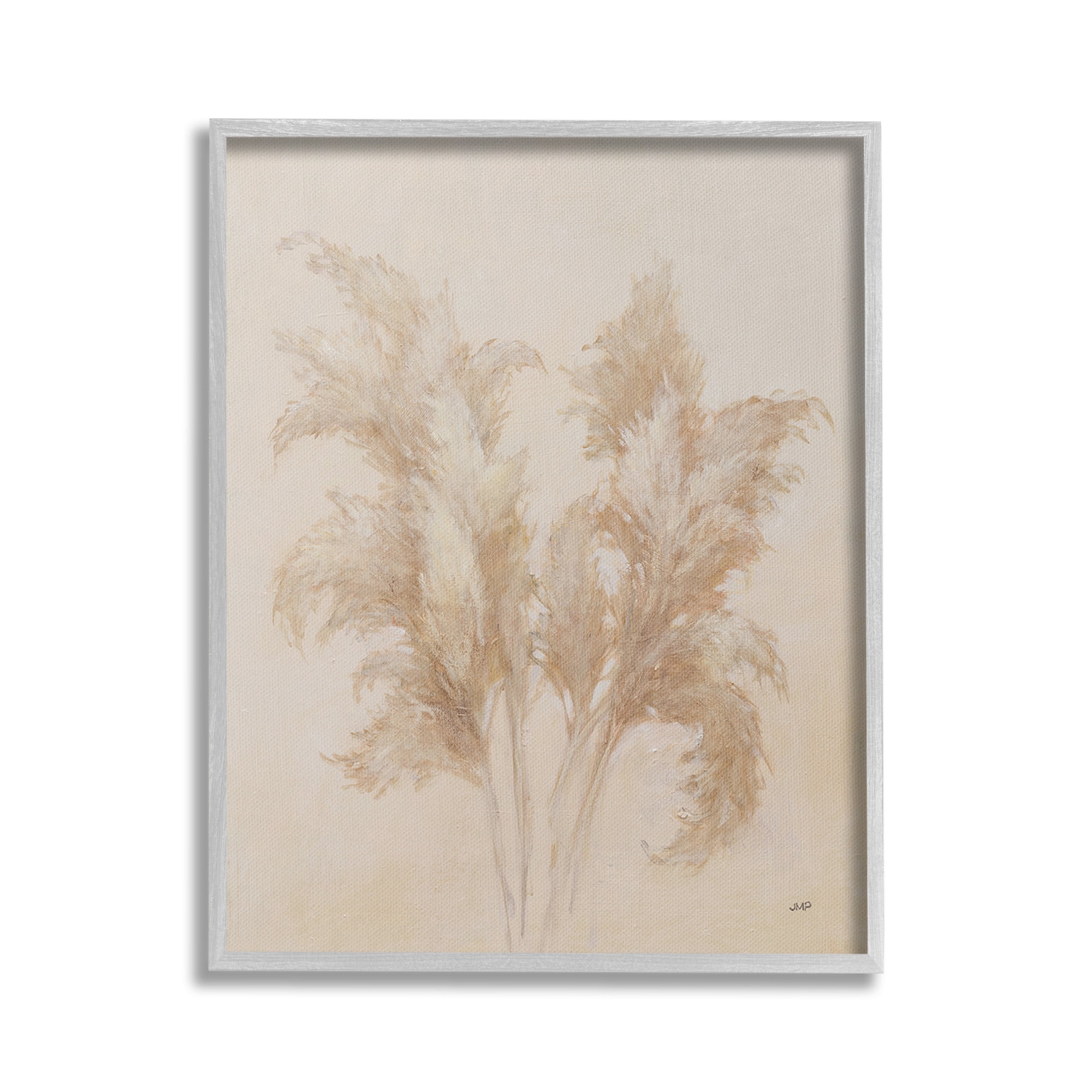 Stupell Industries Traditional Pampas Grass Botanical & Floral Painting Gray Framed Art Print Wall Art, 16 x 20