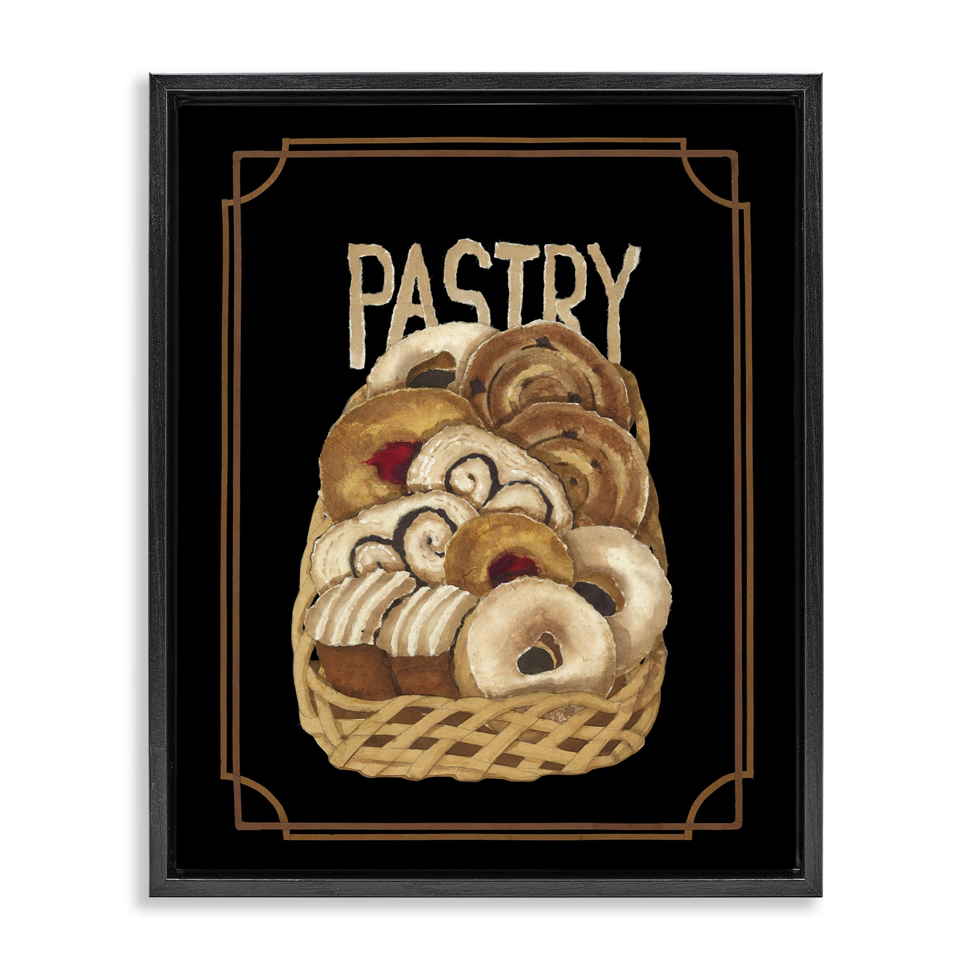 Stupell Industries Traditional Pasty Basket Food & Beverage Painting Black Floater Framed Art Print Wall Art, 17 x 21