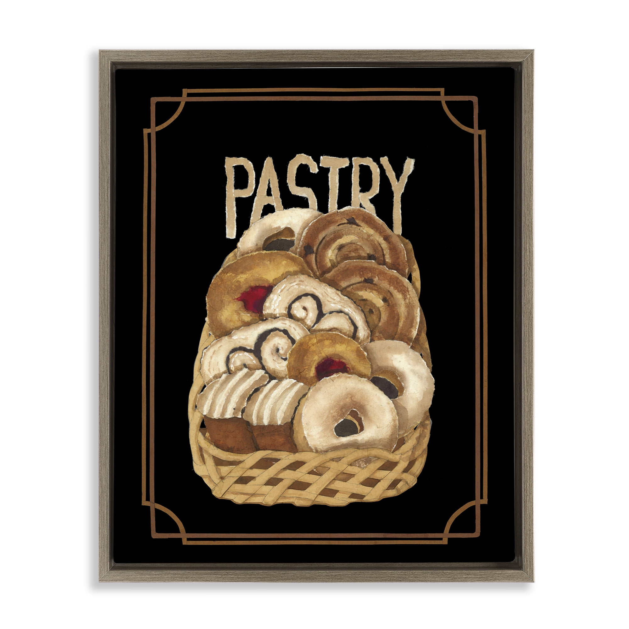 Stupell Industries Traditional Pasty Basket Food & Beverage Painting Brown Floater Framed Art Print Wall Art, 17 x 21