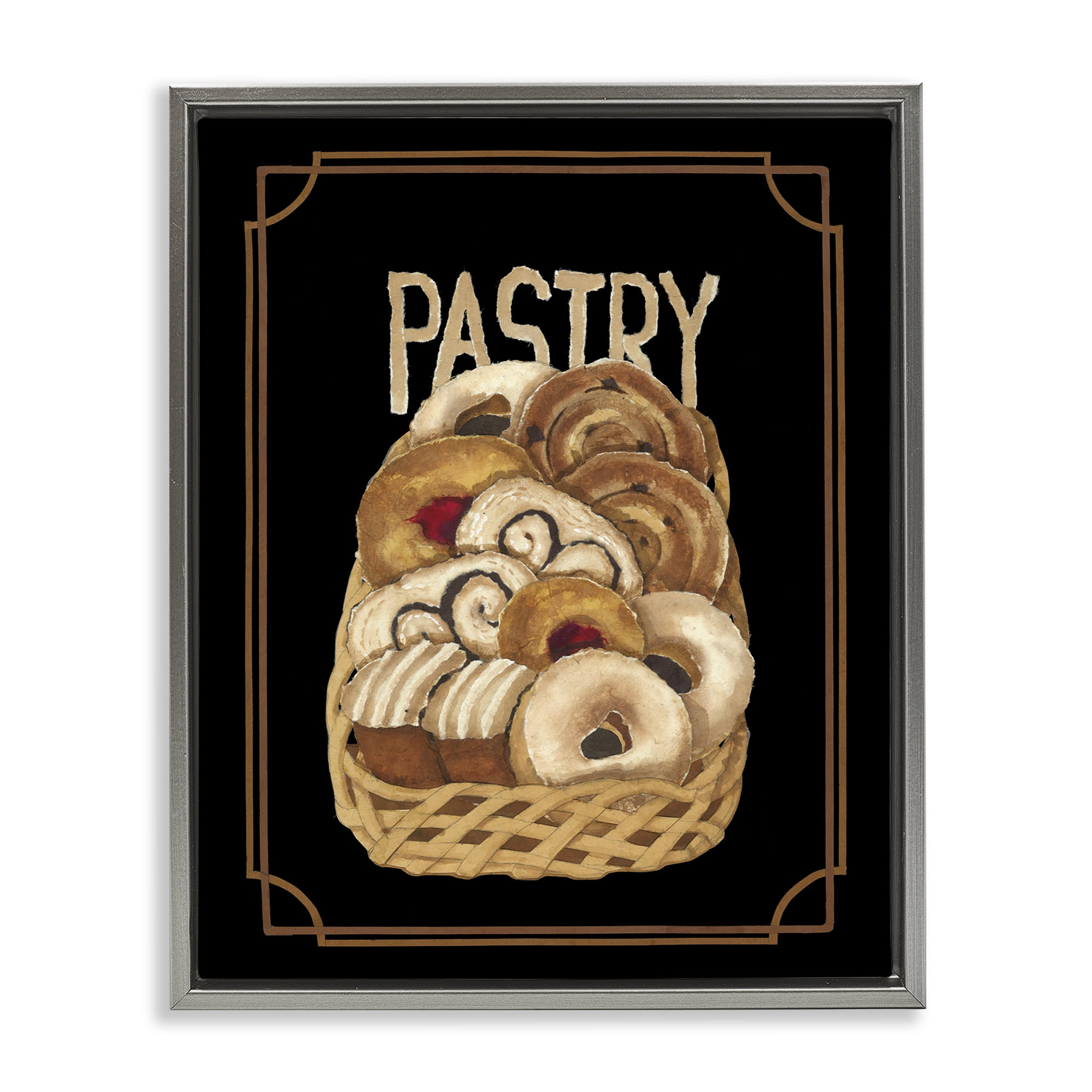 Stupell Industries Traditional Pasty Basket Food & Beverage Painting Gray Floater Framed Art Print Wall Art, 17 x 21