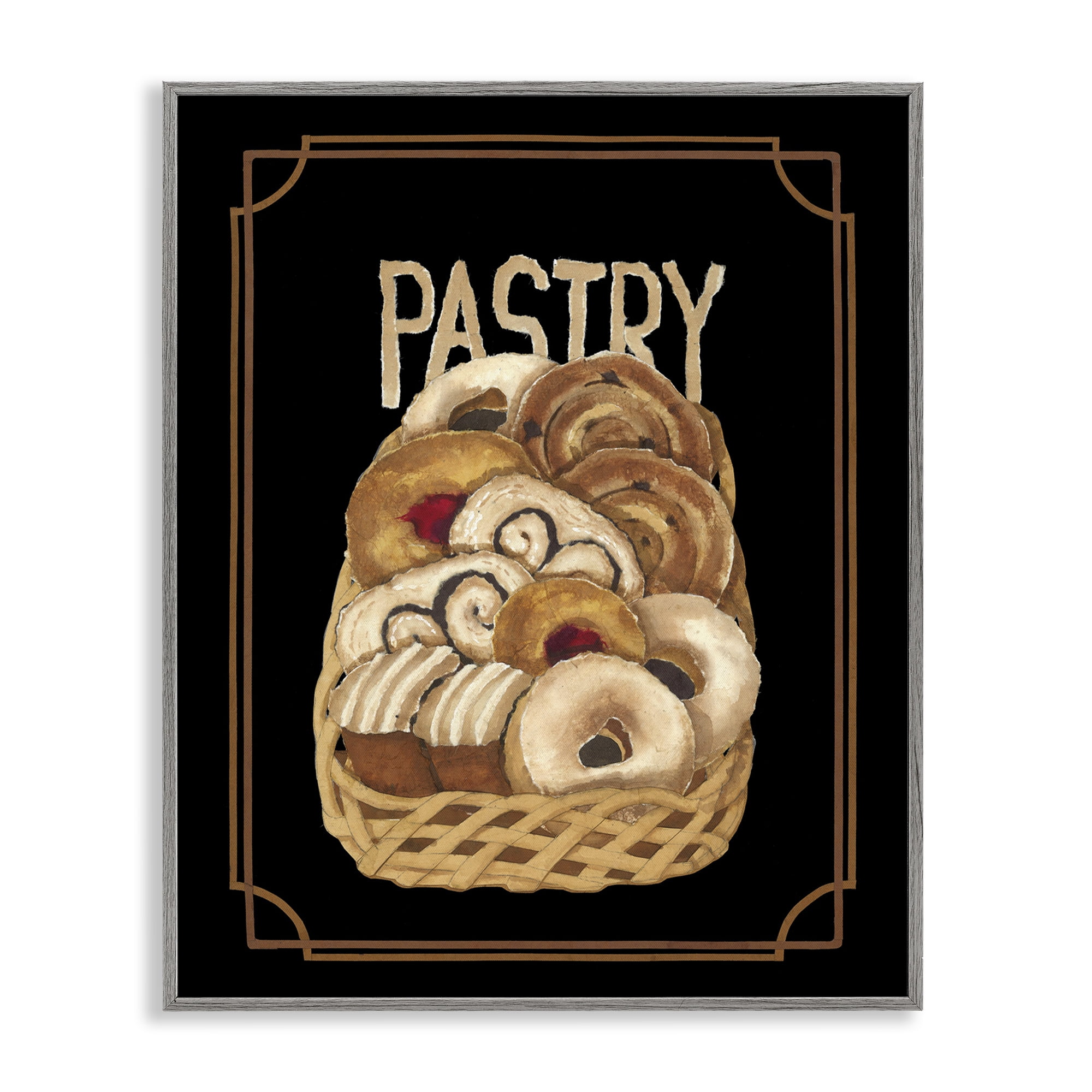 Stupell Industries Traditional Pasty Basket Food & Beverage Painting Gray Framed Art Print Wall Art, 24 x 30