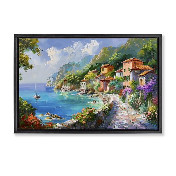 Stupell Industries Traditional Pathway Along Coast Black Floating Frame Canvas Art, 31 x 21, by LSR Design Studio