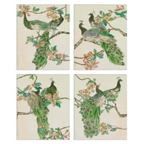 Stupell Industries Traditional Peacocks on Branches Animals Painting Wrapped Canvas Art Print Wall Art, 14 x 11, Set of 4