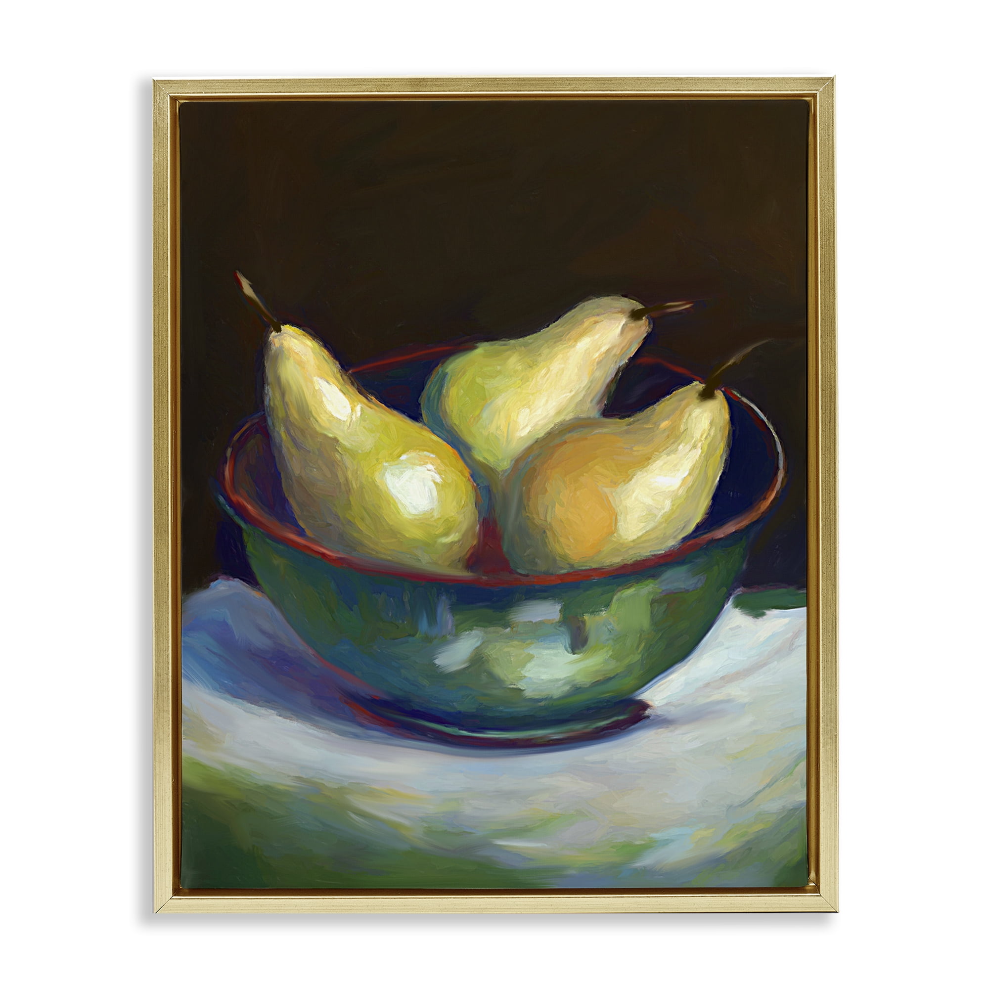 Stupell Industries Traditional Pear Bowl Food & Beverage Painting Gold Floater Framed Art Print Wall Art, 17 x 21
