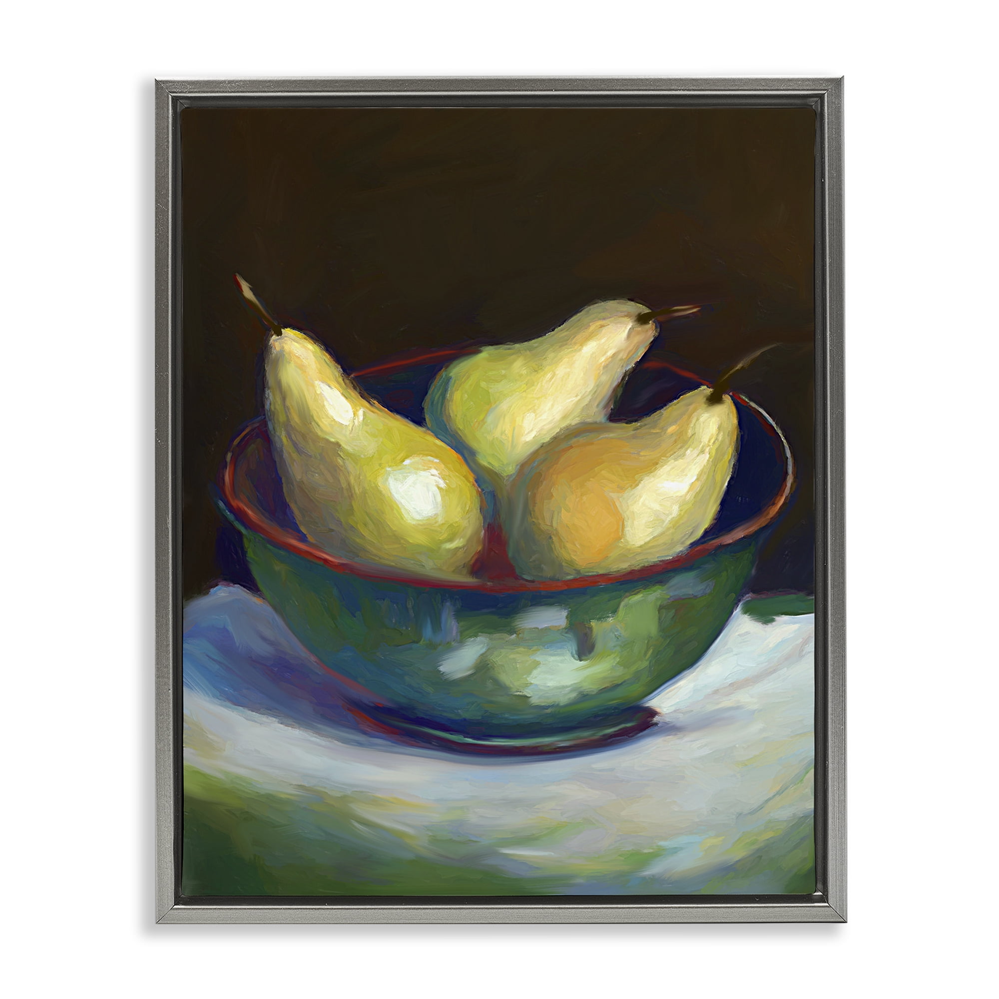 Stupell Industries Traditional Pear Bowl Food & Beverage Painting Gray Floater Framed Art Print Wall Art, 17 x 21