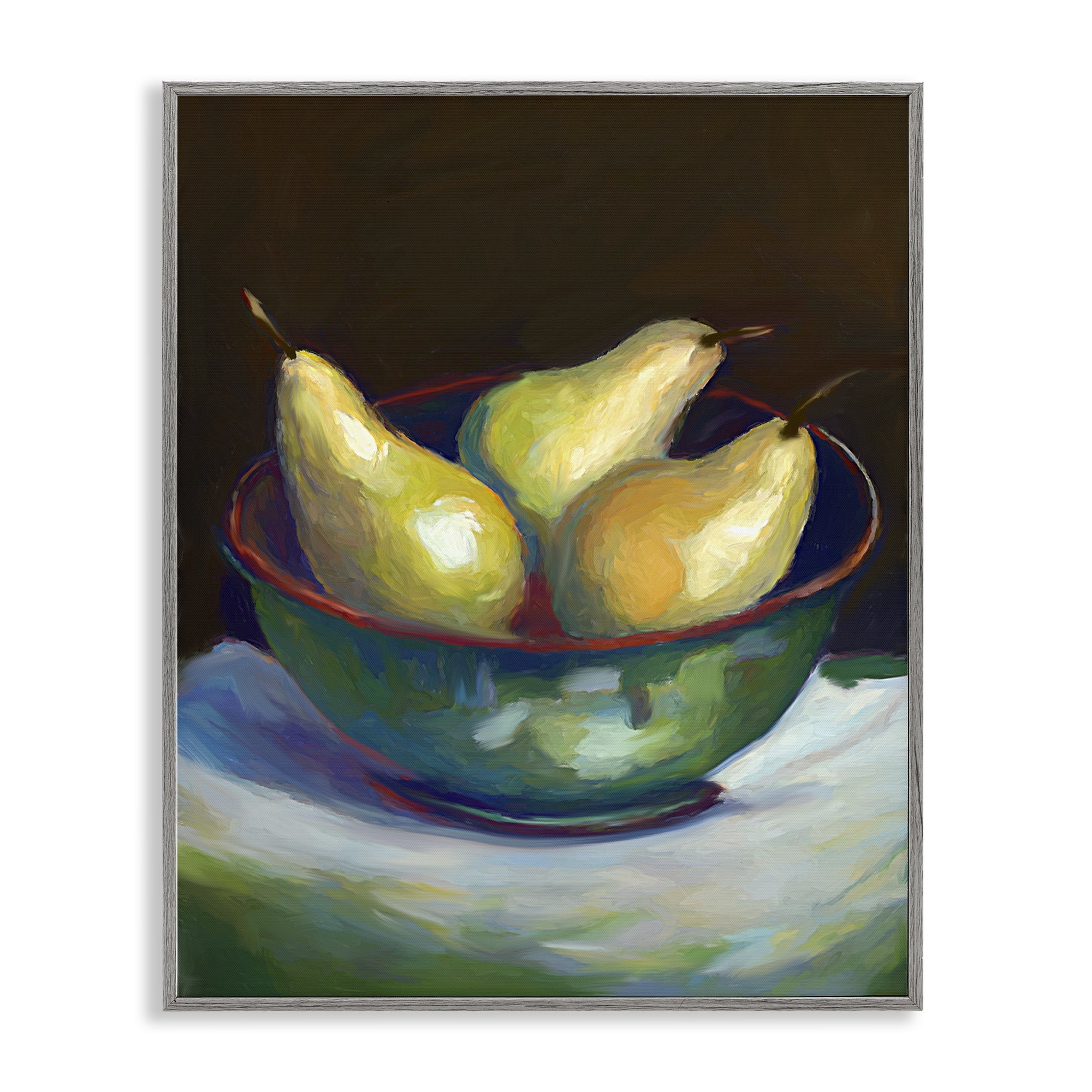 Stupell Industries Traditional Pear Bowl Food & Beverage Painting Gray Framed Art Print Wall Art, 16 x 20