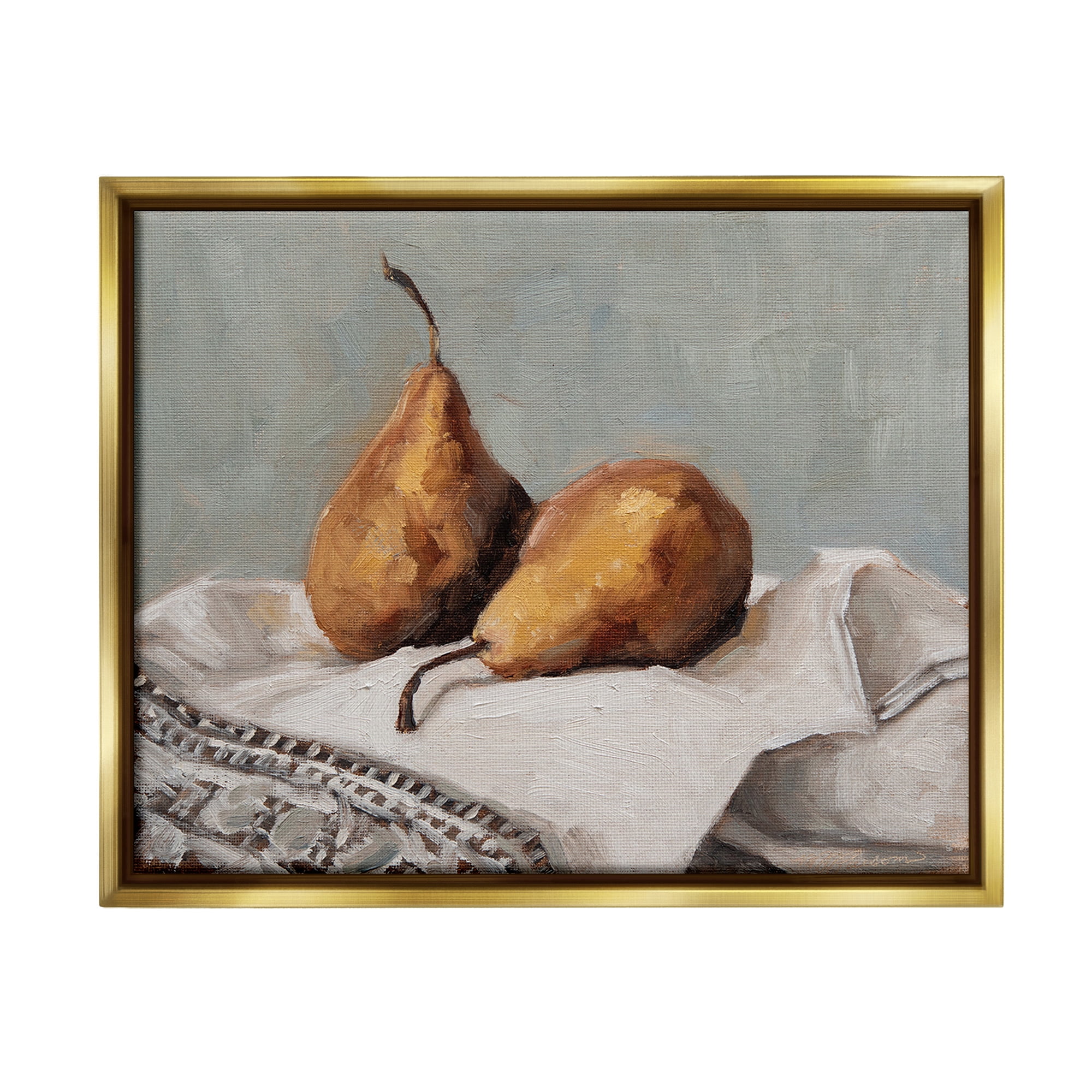 Stupell Industries Traditional Pears Still Life Food & Beverage Painting Gold Floater Framed Canvas Art Print Wall Art, 31 x 25