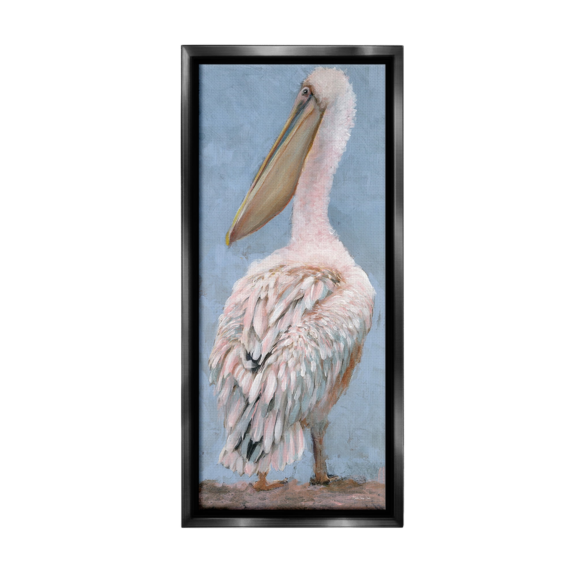 Stupell Industries Traditional Pelican View Animals & Insects Painting Black Floater Framed Canvas Art Print Wall Art, 14 x 31