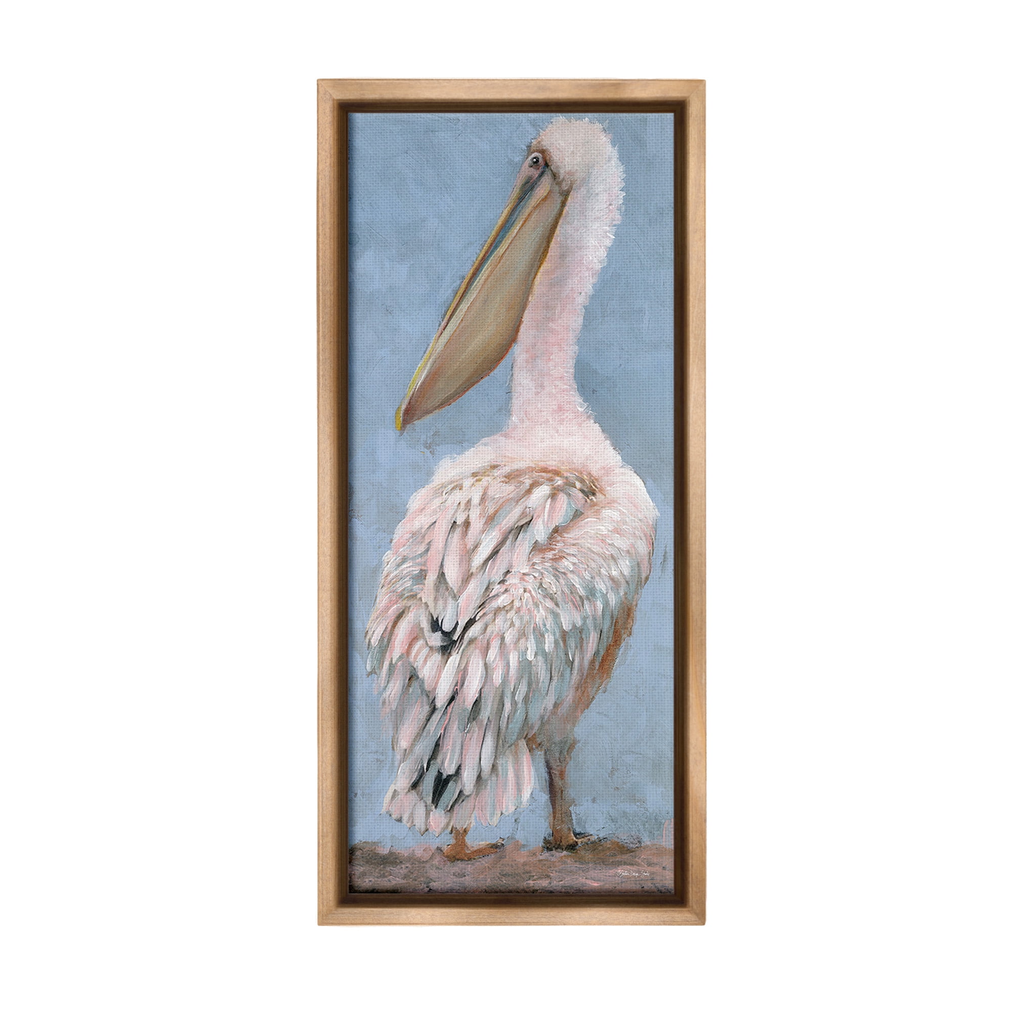 Stupell Industries Traditional Pelican View Animals & Insects Painting Brown Floater Framed Canvas Art Print Wall Art, 11 x 25