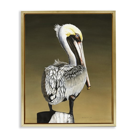 Stupell Industries Traditional Pelican with Intense Gaze Gold Floating Frame Canvas Art, 25 x 31, by Christine Reichow