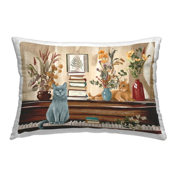 Stupell Industries Traditional Piano & Cats Decorative Printed Throw Pillow, 14 x 20