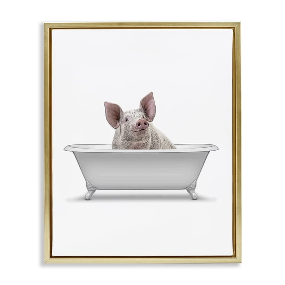 Stupell Industries Farmhouse Traditional Pig in Bath Gold Floating Frame Canvas Art, 25 x 31, by Annalisa Latella