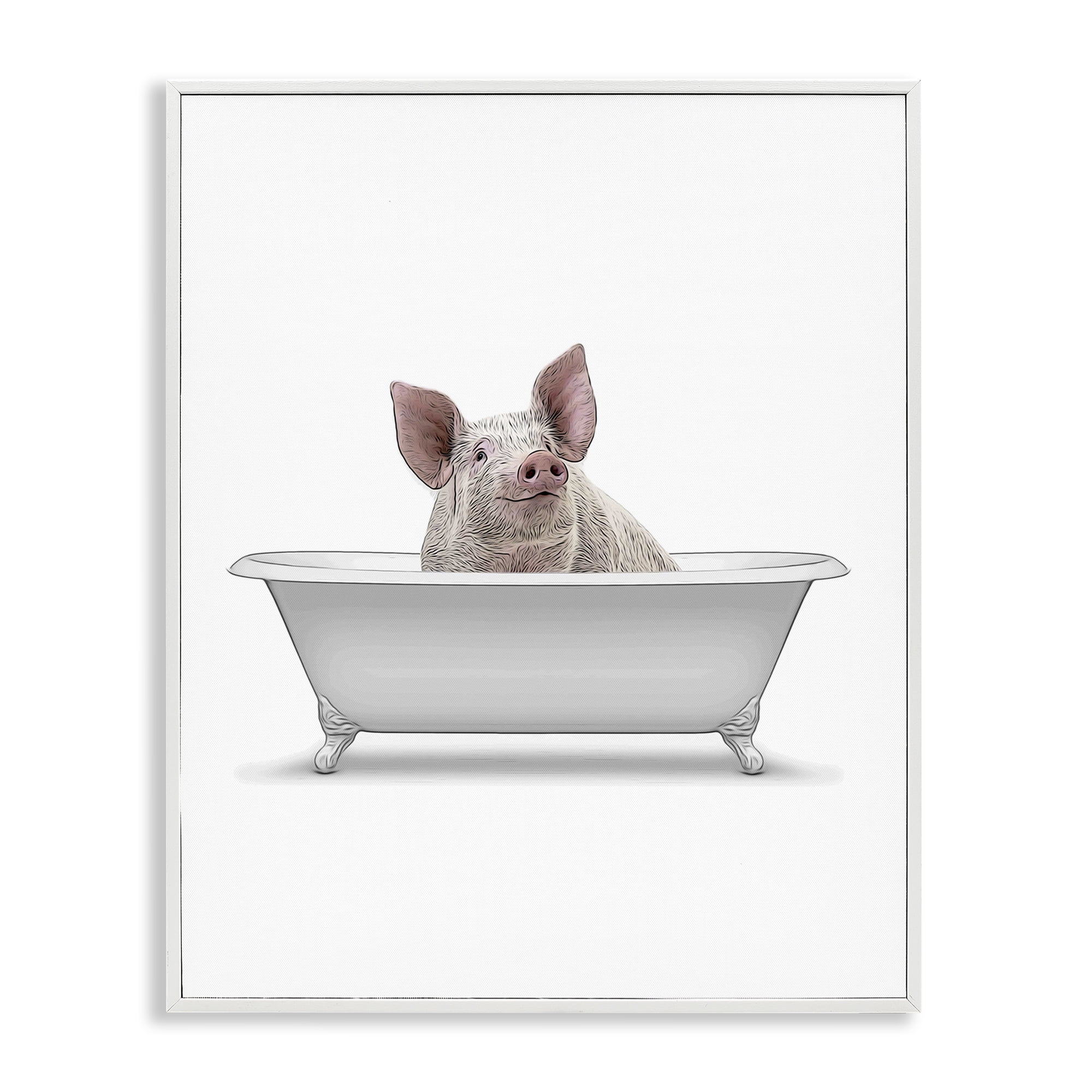 Stupell Industries Traditional Pig in Bath Bath & Laundry Painting White Framed Art Print Wall Art, 11 x 14