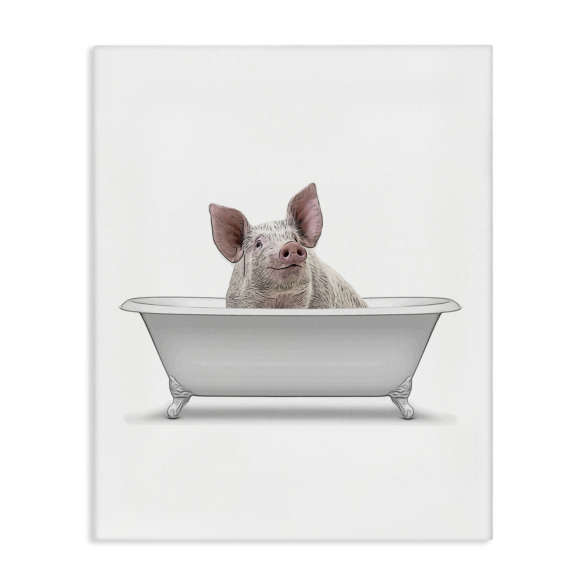 Stupell Industries Traditional Pig in Bath Bath & Laundry Painting Wrapped Canvas Art Print Wall Art, 24 x 30